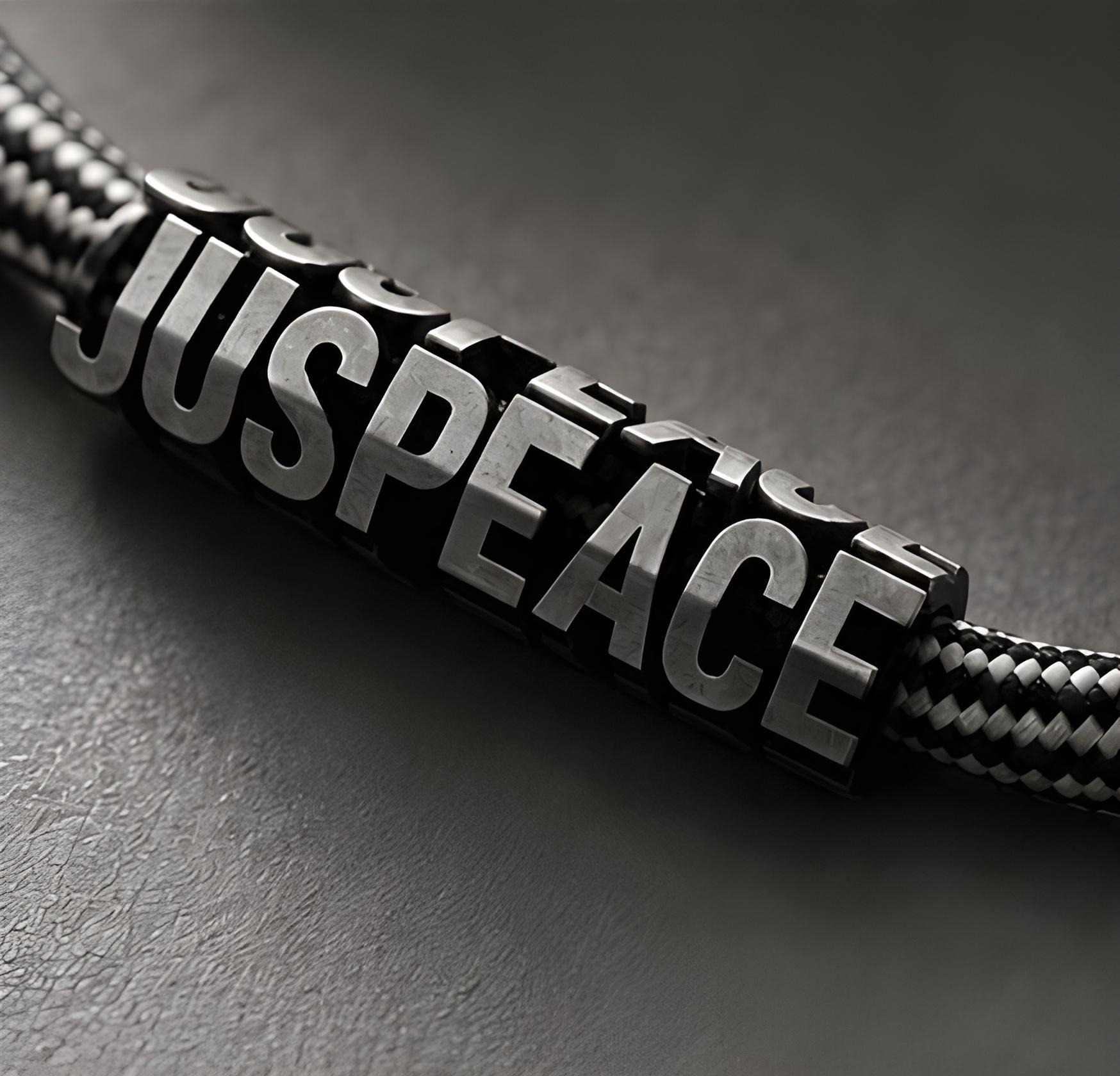 アンティークシルバーのJUSPEACEレタリング